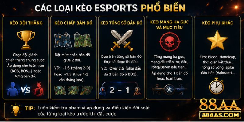 Các loại kèo Esports phổ biến trên 88AA